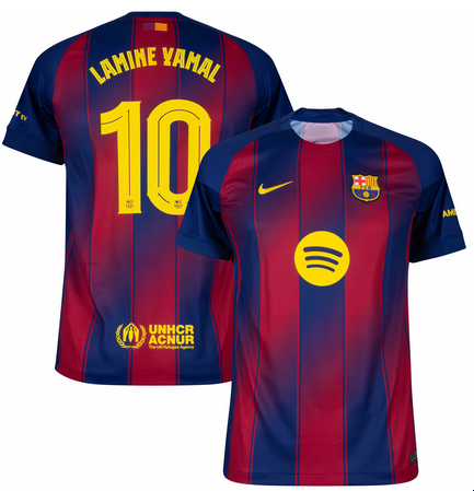 Men's Navy/Red Barcelona #10 Lamine Yamal 2025/26 Home Soccer Jersey