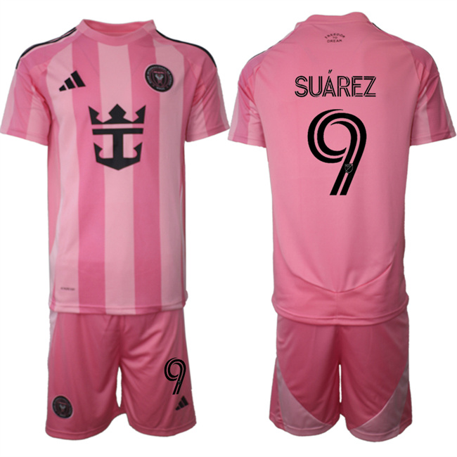 Men's Pink Inter Miami CF #9 Luis Suárez 25/26 Home Soccer Jersey Suit