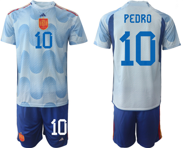Men's Blue Spain #10 Pedro Away Soccer Jersey Suit