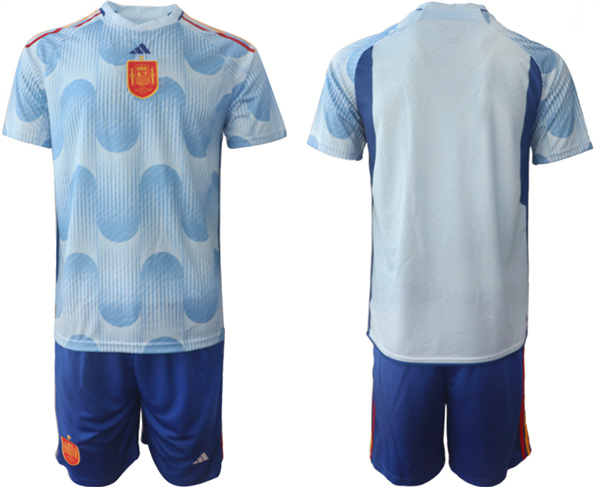 Men's Blue Spain Custom Away Soccer Jersey Suit