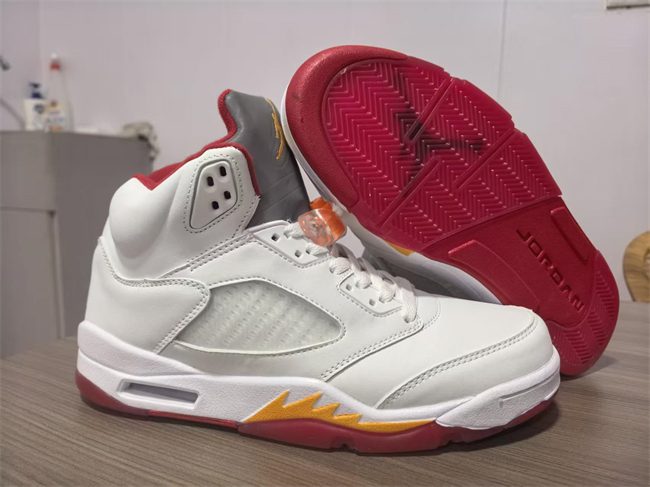 Women's White/Red Running Weapon Air Jordan 5 Shoes 036