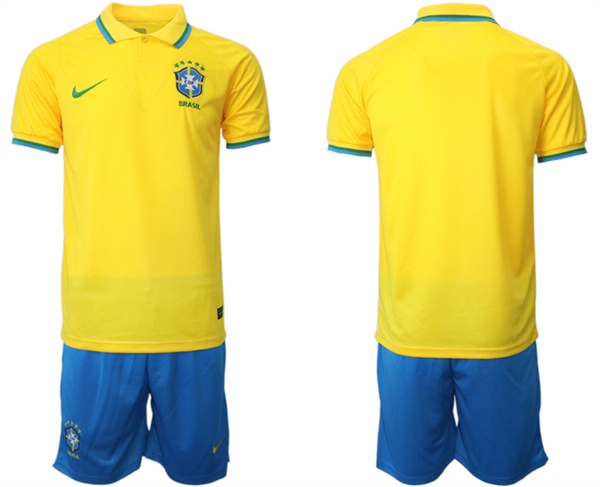 Men's Yellow Brazil Blank 2022 FIFA World Cup Home Soccer Jersey Suit