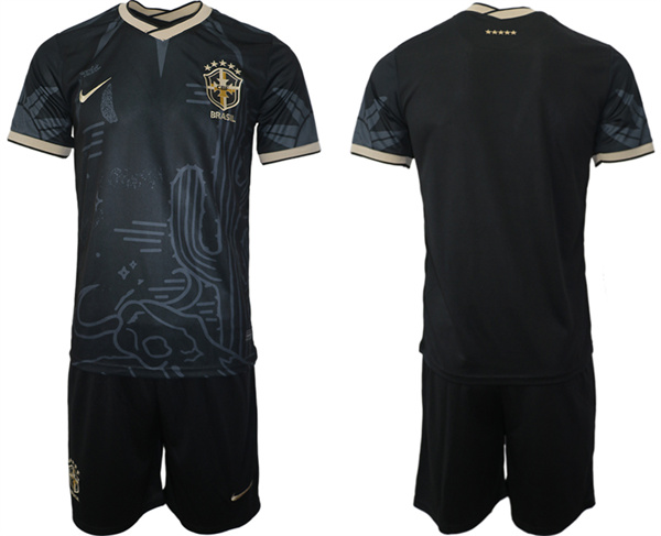 Men's Black Brazil Custom 2022 FIFA World Cup Soccer Jersey Suit