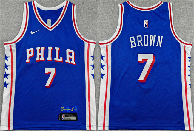 Youth Royal Philadelphia 76ers #7 Jaylen Brown 2025-2026 Icon Edition Stitched Jersey