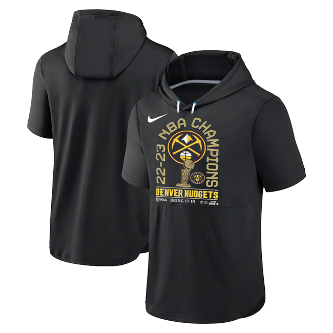 Men's Black Denver Nuggets 2022-23 Champions Performance Short Sleeve Pullover Hoodie