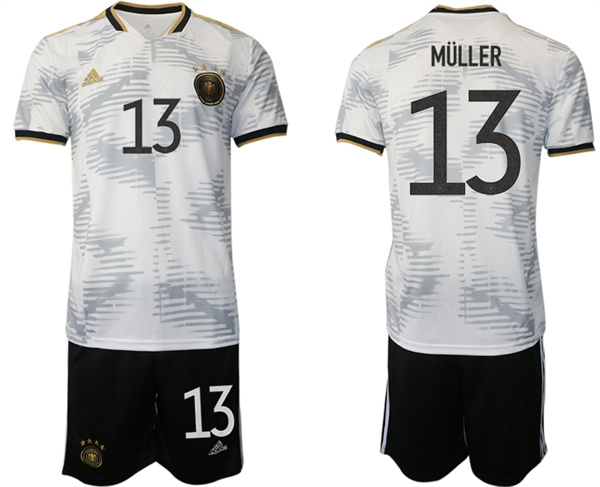 Men's White Germany #13 Müller 2022 FIFA World Cup Home Soccer Jersey Suit
