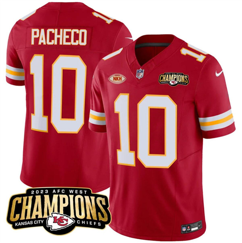 Men’s Red Kansas City Chiefs #10 Isiah Pacheco 2023 F.U.S.E. AFC West Champions With