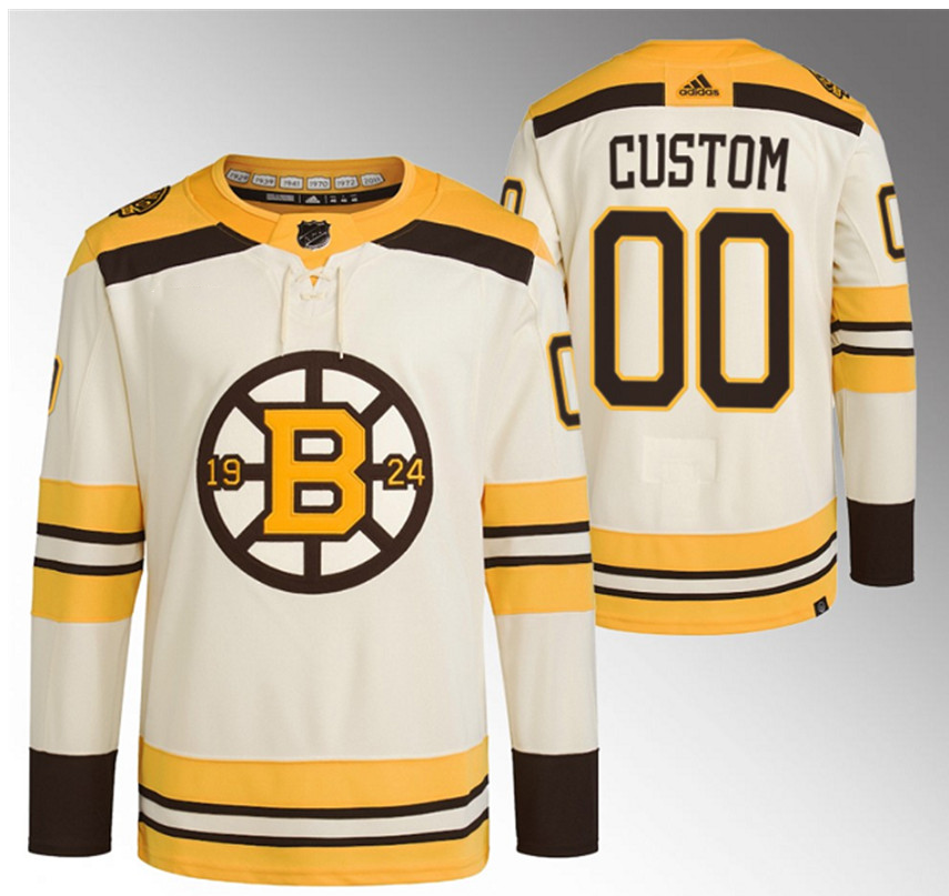 Men's Cream Boston Bruins Custom 100th Anniversary Stitched Jersey