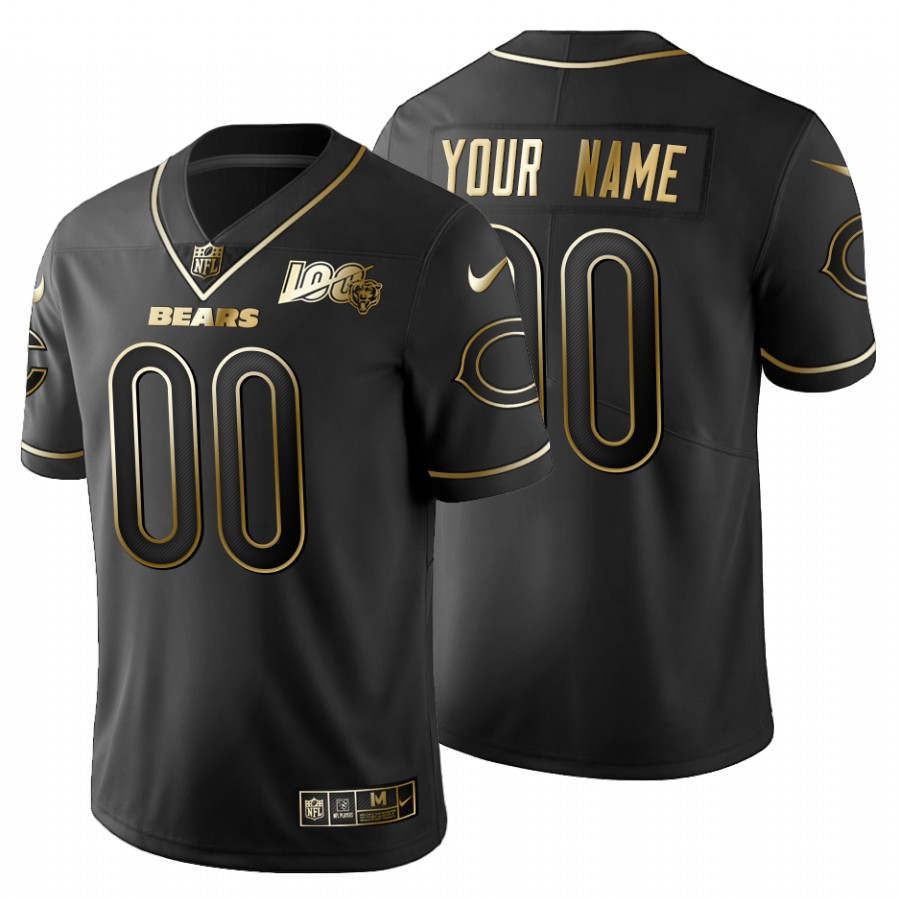 Men's Chicago Bears Custom Black Golden Limited Football 100 Jersey