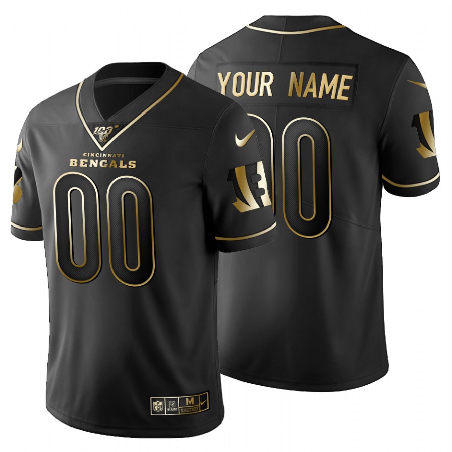 Men's Cincinnati Bengals Custom Black Golden Limited Football 100 Jersey