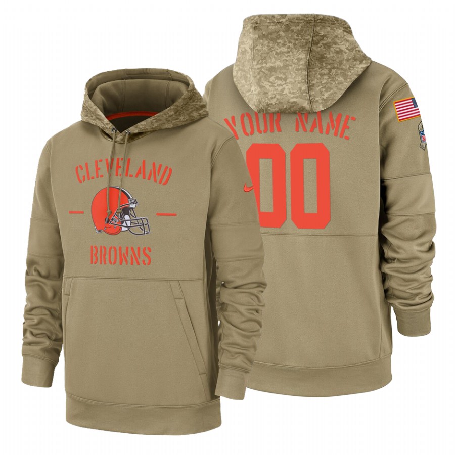 Cleveland Browns CustomTan 2019 Salute To Service Name & Number Sideline Therma Pullover Hoodie
