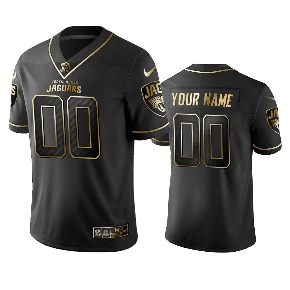 Men's Jaguars Custom Stitched Football Vapor Untouchable Limited Black Golden Jersey