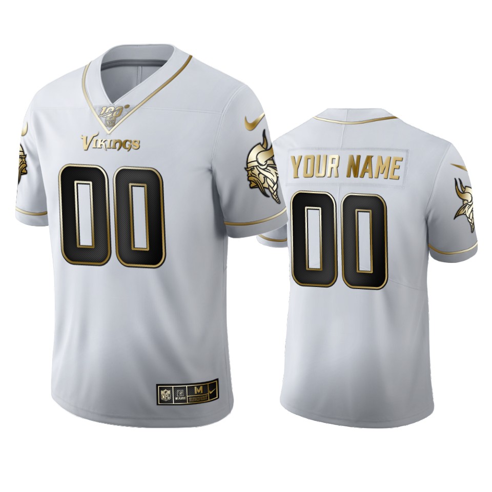 Men's Minnesota Vikings Custom White Golden Edition Vapor Limited Football 100 Jersey