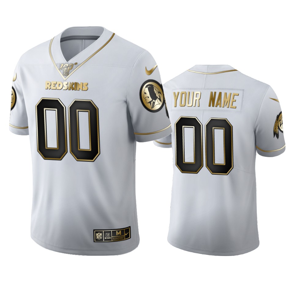 Men's Washington Redskins Custom White Golden Edition Vapor Limited Football 100 Jersey