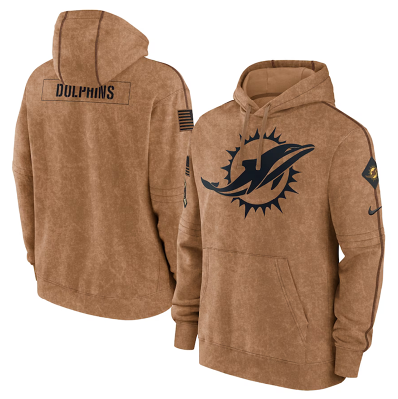 Men's Brown Miami Dolphins 2023 Salute To Service Pullover Hoodie