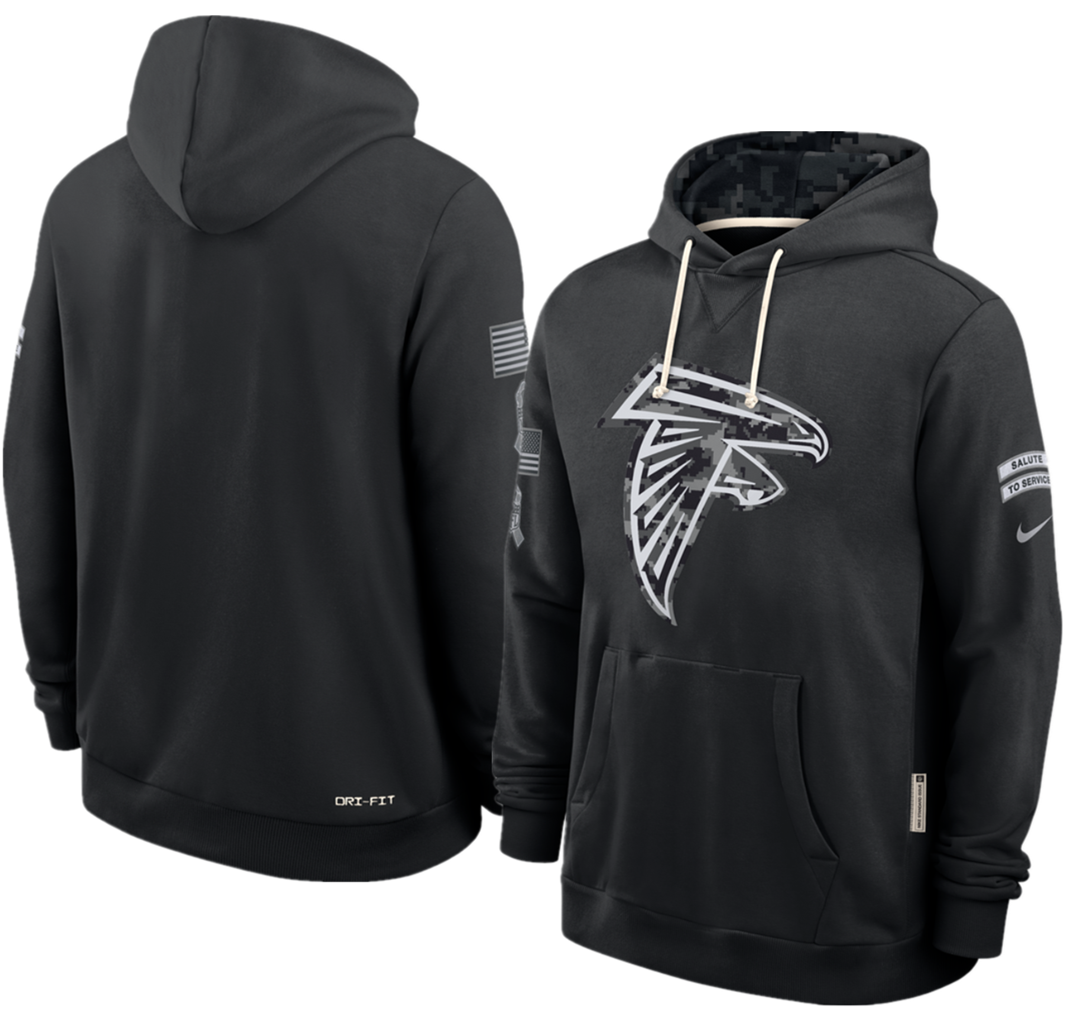 Men's Black Atlanta Falcons 2026 Salute to Service Sideline Dri-FIT Pullover Hoodie