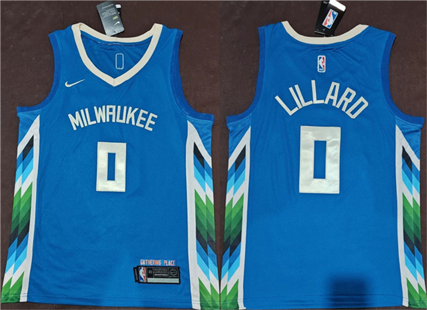 Men's Blue Milwaukee Bucks #0 Damian Lillard 2022-23 City Edition Stitched Basketball Jersey