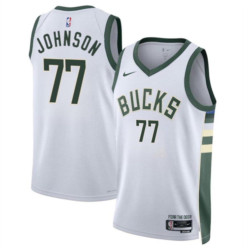 Men's White Milwaukee Bucks #77 AJ Johnson 2024 Draft Association Edition Stitched Basketball Jersey