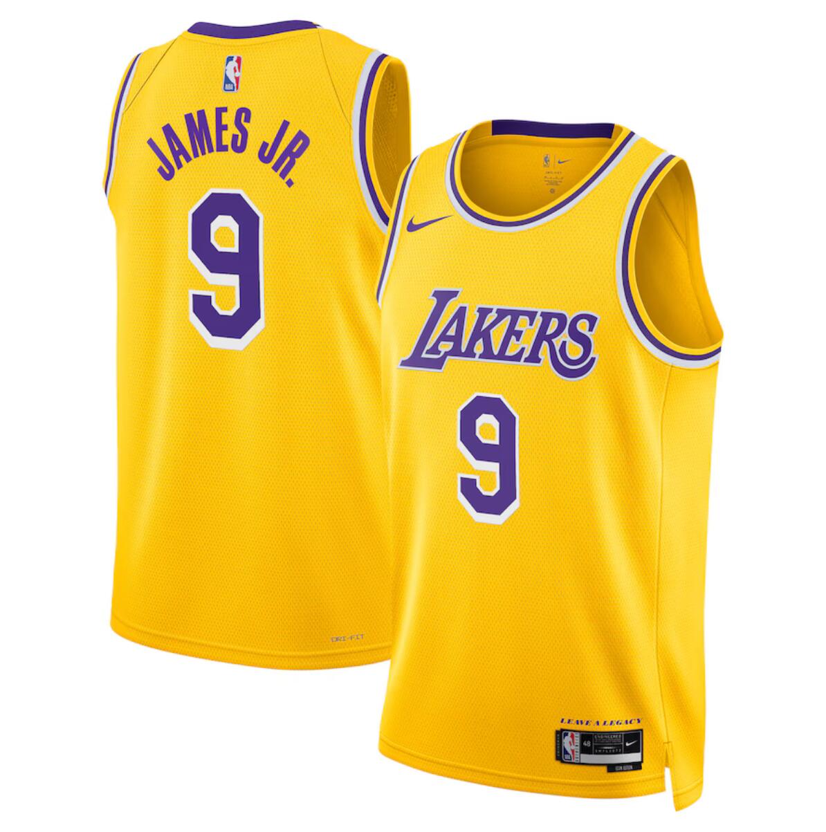 Men's Yellow Los Angeles Lakers #9 Bronny James Jr. Icon Edition Stitched Basketball Jersey