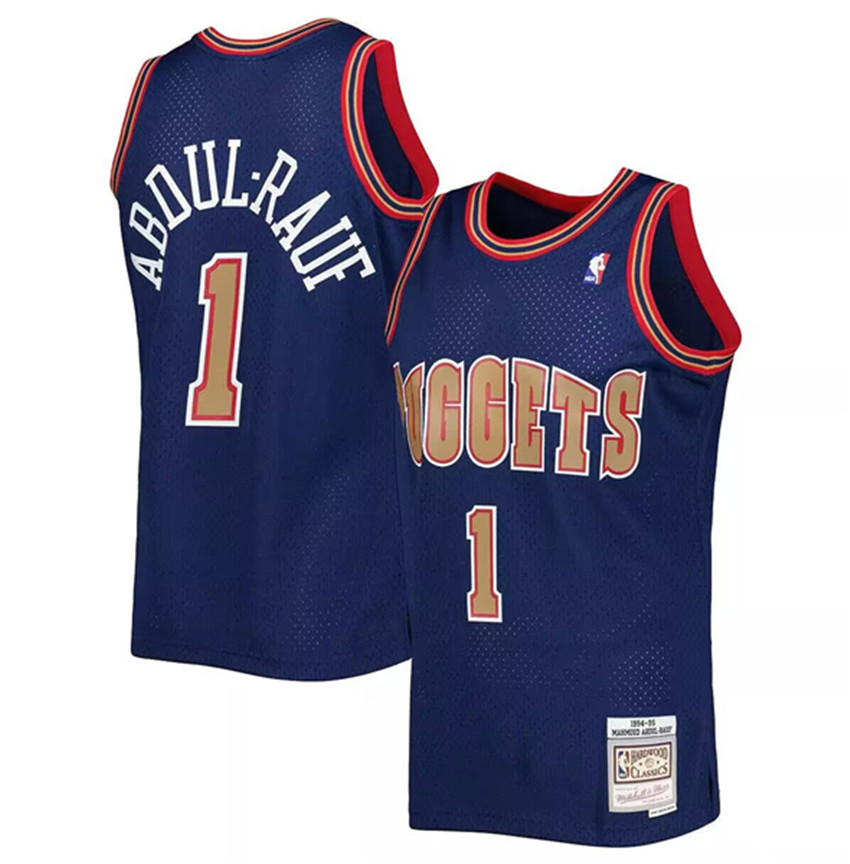 Men's Navy Denver Nuggets #1 Mahmoud Abdul-Rauf 1994-95 Swingman Stitched Jersey