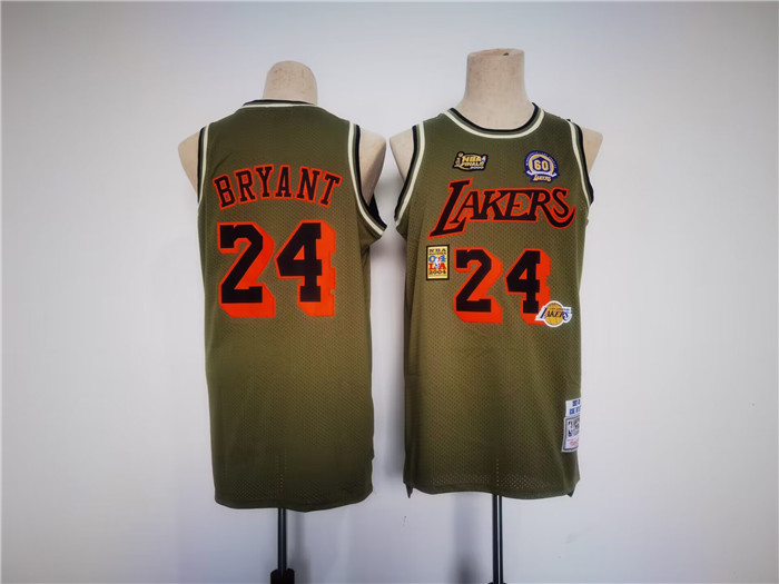 Men's Olive Los Angeles Lakers #24 Kobe Bryant With 4 Patch Throwback basketball Jersey