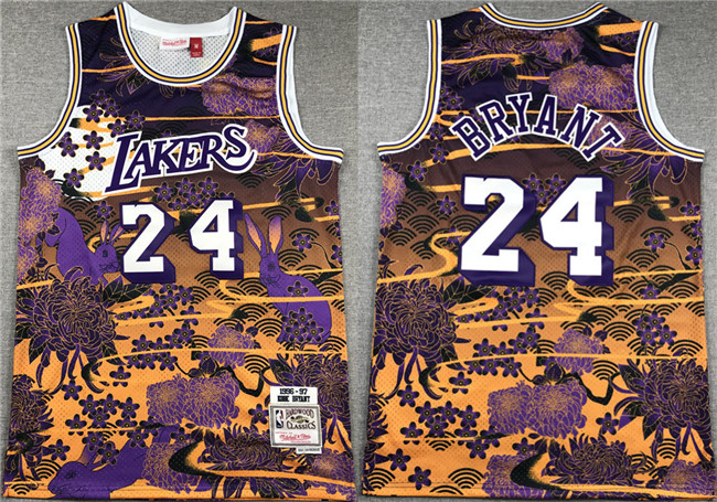 Men's Purple/Yellow Los Angeles Lakers #24 Kobe Bryant Throwback Basketball Jersey