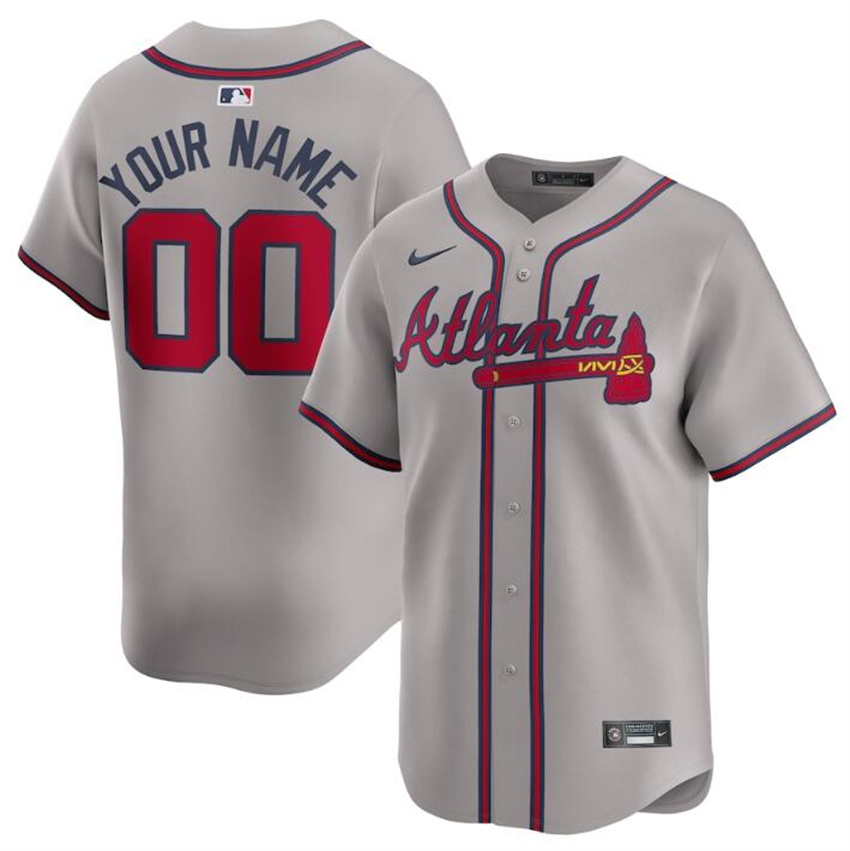 Men's Grey Atlanta Braves Customized 2024 Away Limited Stitched Baseball Jersey