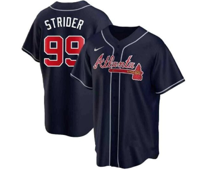 Men's Navy Atlanta Braves #99 Spencer Strider Cool Base Stitched Baseball Jersey