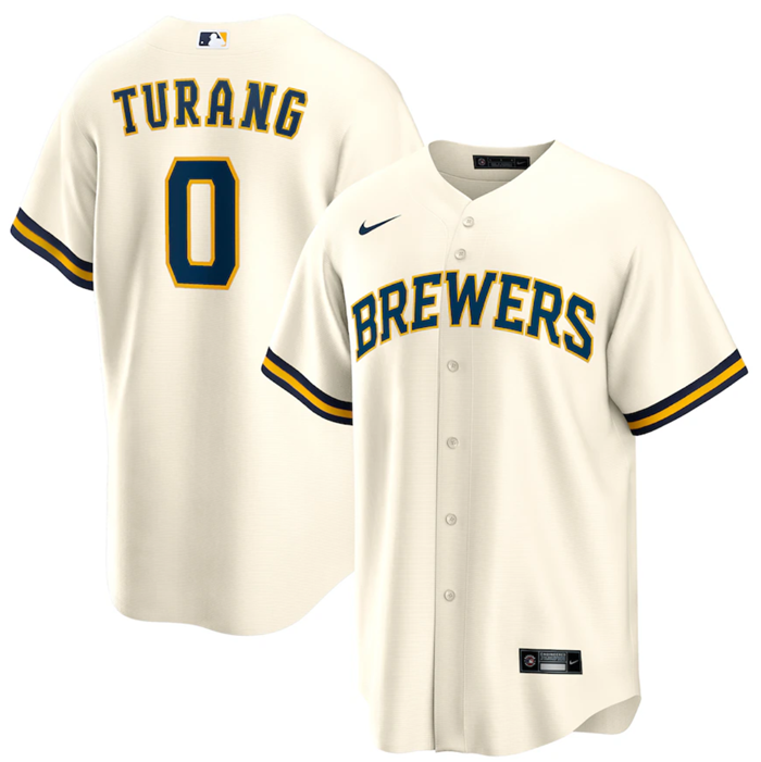 Men's Cream Milwaukee Brewers #0 Brice Turang Cool Base Stitched Jersey