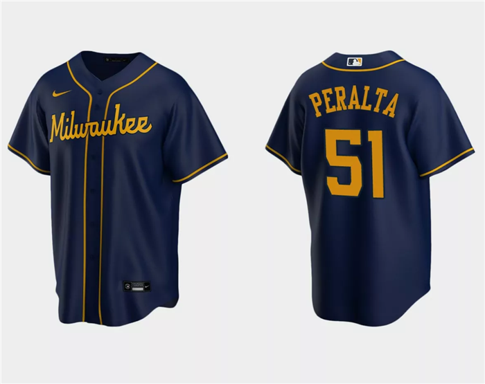 Men's Navy Milwaukee Brewers #51 Freddy Peralta Cool Base Stitched Jersey