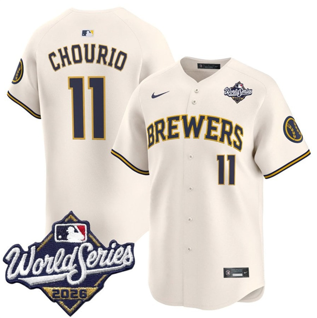 Men's Cream Milwaukee Brewers #11 Jackson Chourio 2026 World Series Limited Stitched Baseball Jersey