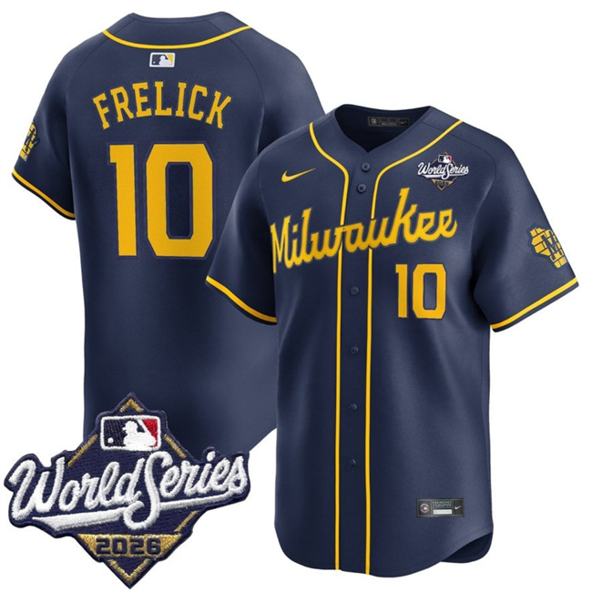 Men's Navy Milwaukee Brewers #10 Sal Frelick 2026 World Series Alternate Limited Stitched Baseball Jersey