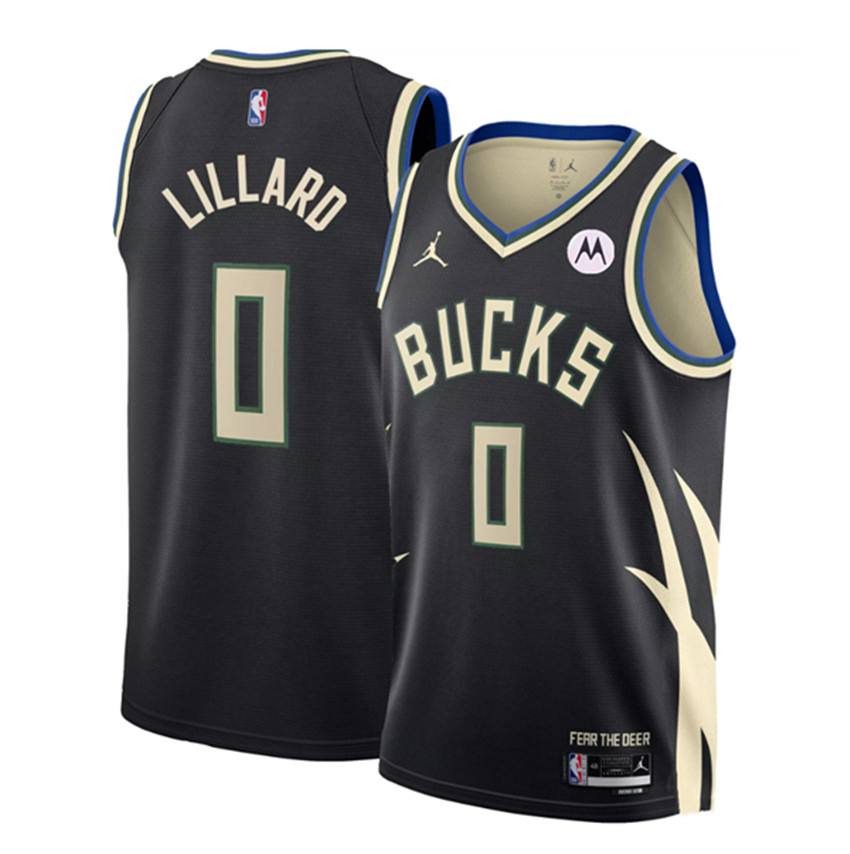 Men's Black Milwaukee Bucks #0 Damian Lillard Association Edition Stitched Basketball Jersey
