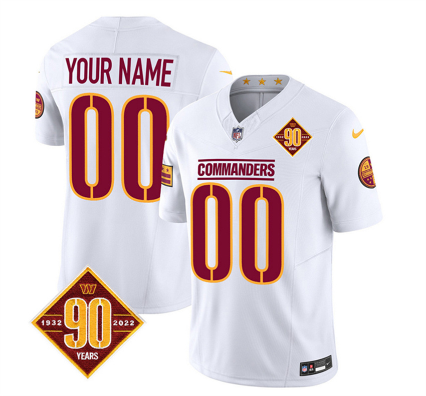 Men's White Washington Commanders Active Player Custom 2023 F.U.S.E. 90th Anniversary Vapor Limited Stitched Football Jersey