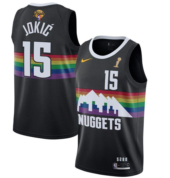 Men's Black Denver Nuggets #15 Nikola Jokic 2023 Finals Champions City Edition Stitched Basketball Jersey