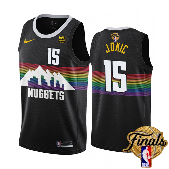 Men's Black Denver Nuggets #15 Nikola Jokic 2023 Finals City Edition Stitched Basketball Jersey