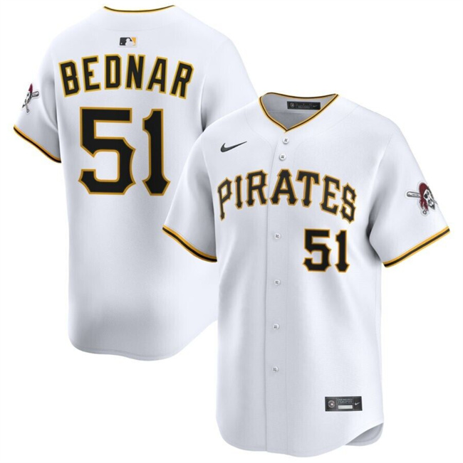 Men's White Pittsburgh Pirates #51 David Bednar 2025 Home Limited Stitched Baseball Jersey