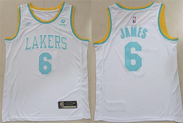 Men's White Los Angeles Lakers #6 LeBron James Stitched Basketball Jersey