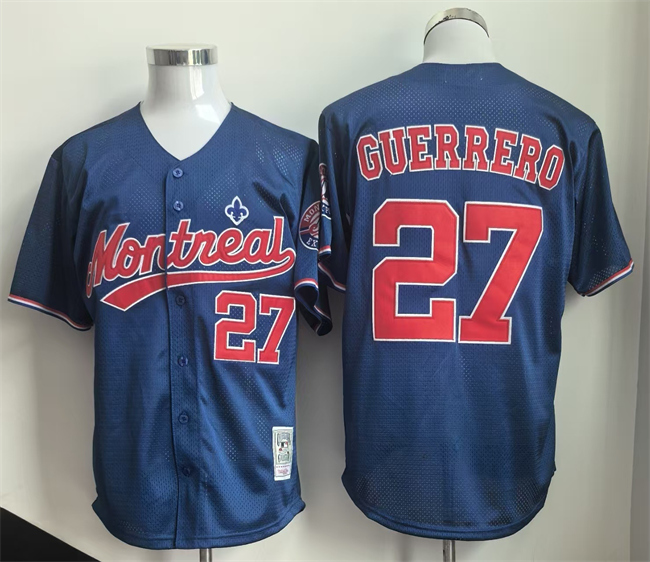 Men's Navy Montreal Expos #27 Vladimir Guerrero Cooperstown Collection Stitched MLB Jersey