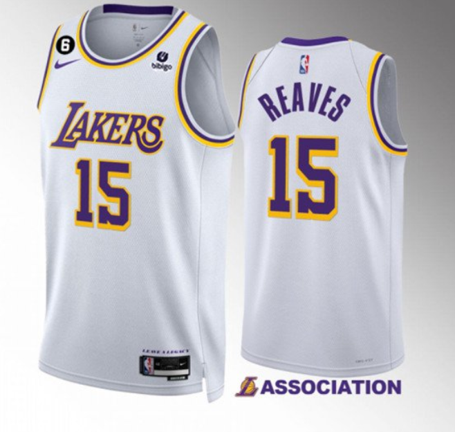 Men's White Los Angeles Lakers #15 Austin Reaves Association Edition With NO.6 Patch Stitched Basketball Jersey