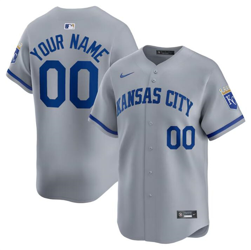 Men's Grey Kansas City Royals Customized 2024 Away Limited Stitched Baseball Jersey