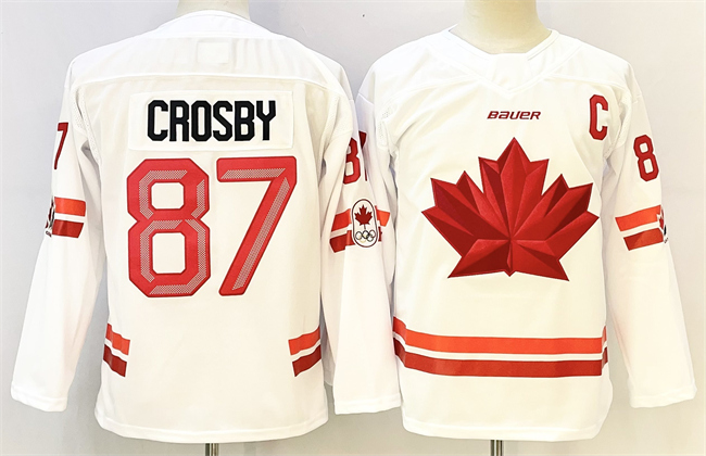 Youth White #87 Sidney Crosby With C Patch Stitched Jersey