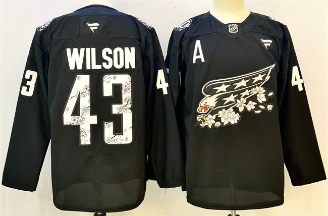 Men's Black Washington Capitals #43 Tom Wilson Cherry Blossom With A Patch Stitched Hockey Jersey