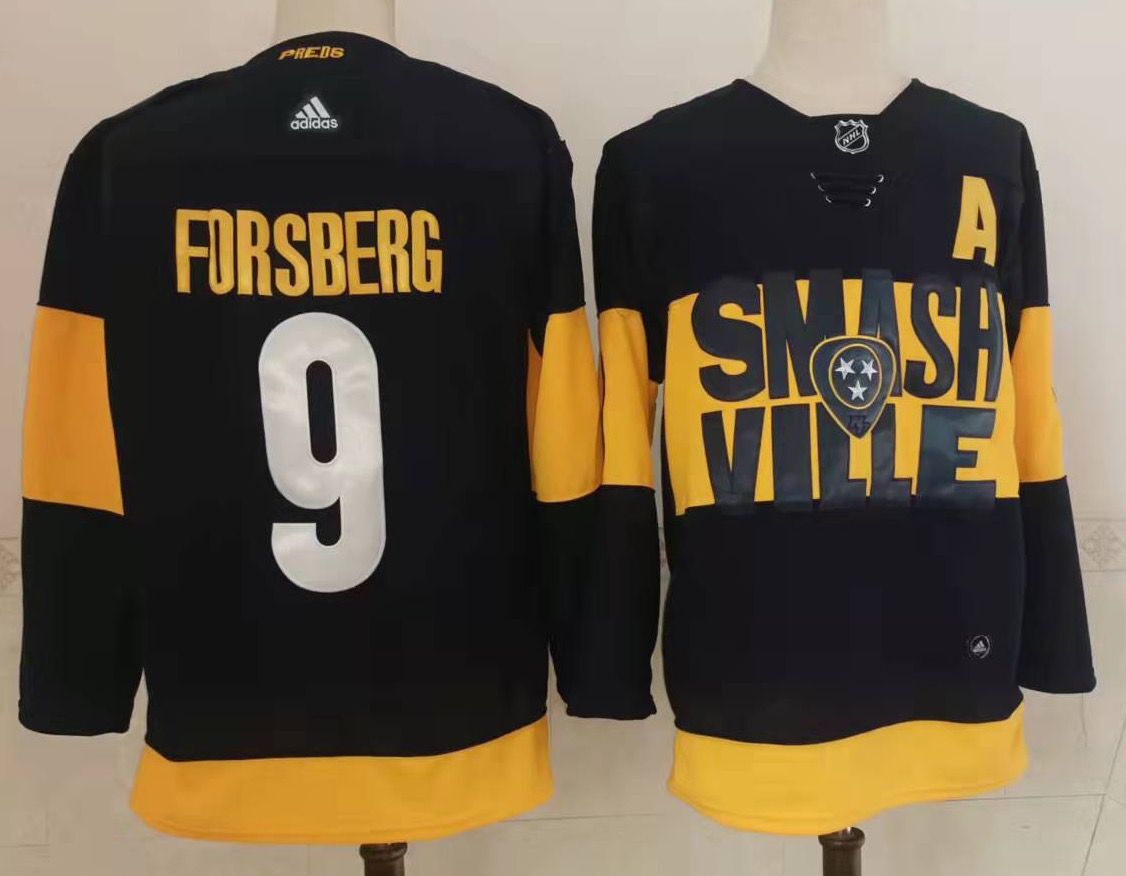 Men's Nashville Predators #9 Filip Forsberg Black 2022 Stadium Series Stitched Jersey