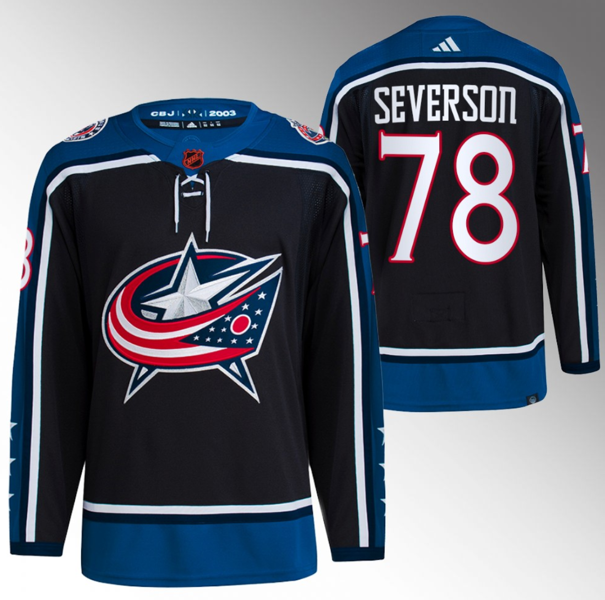 Men's Black Columbus Blue Jackets #78 Damon Severson 2022-23 Reverse Retro Stitched Jersey