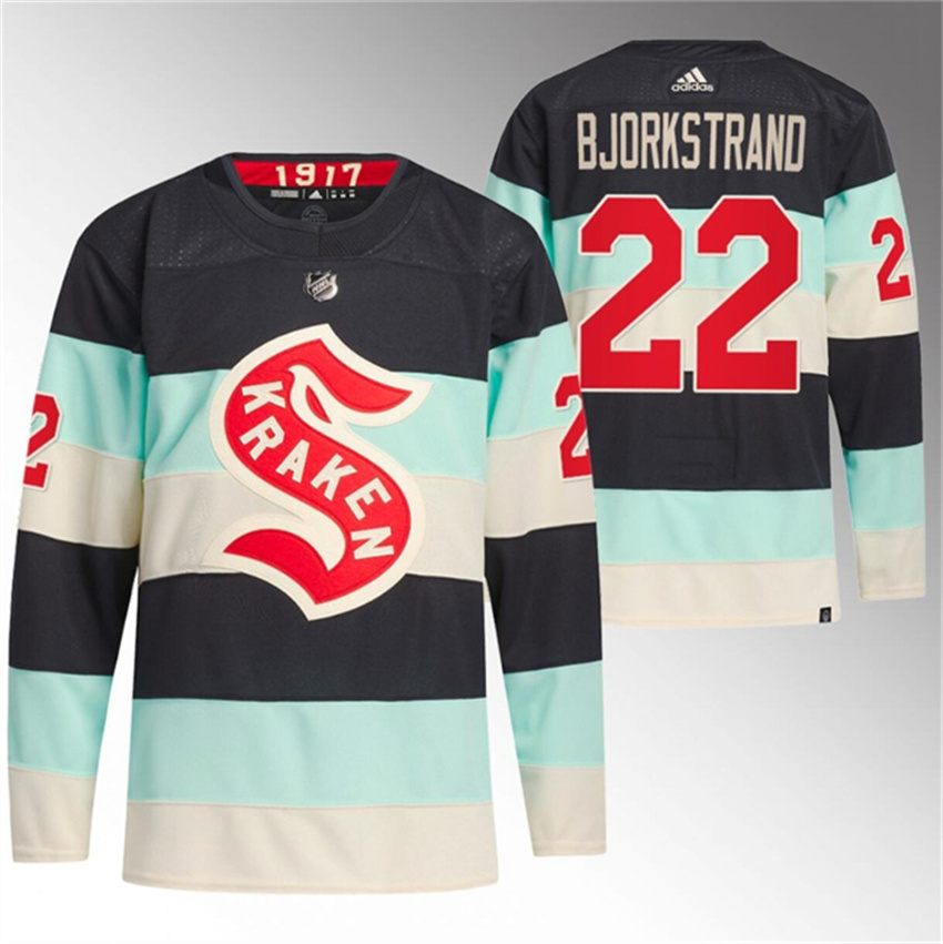 Men's Deep Sea Blue Seattle Kraken #22 Oliver Bjorkstrand 2024 Winter Classic Stitched Jersey