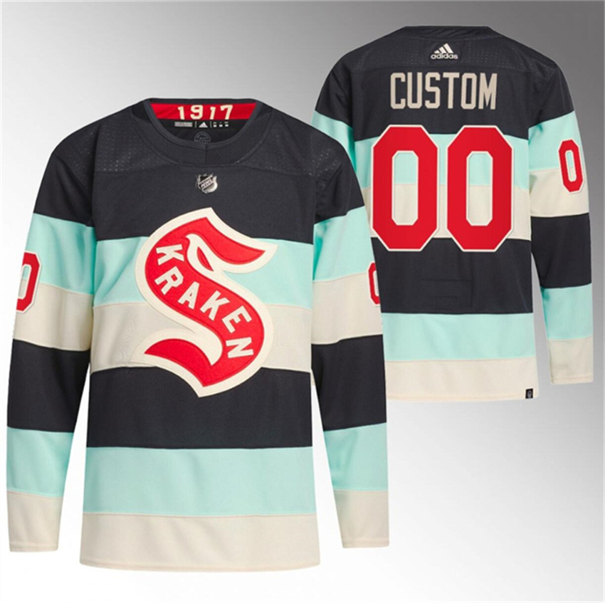 Men's Deep Sea Blue Seattle Kraken Custom 2024 Winter Classic Stitched Jersey