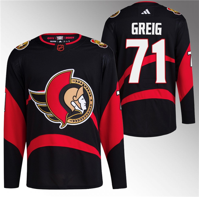 Men's Black Ottawa Senators #71 Ridly Greig Reverse Retro Stitched Jersey
