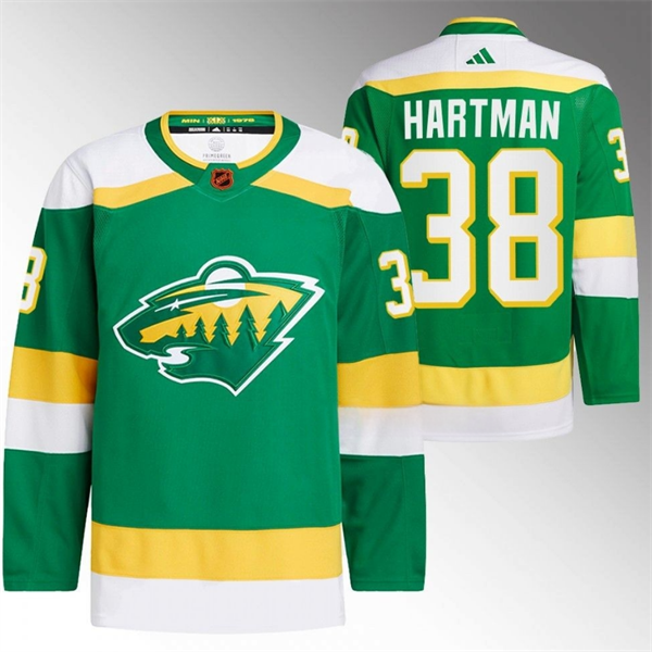 Men's Green Minnesota Wild #38 Ryan Hartman 2022-23 Reverse Retro Stitched Jersey