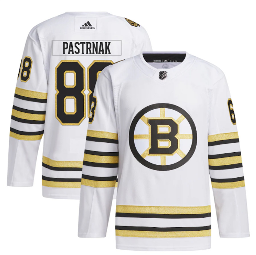 Men's White Boston Bruins #88 David Pastrnak 100th Anniversary Primegreen Stitched Jersey